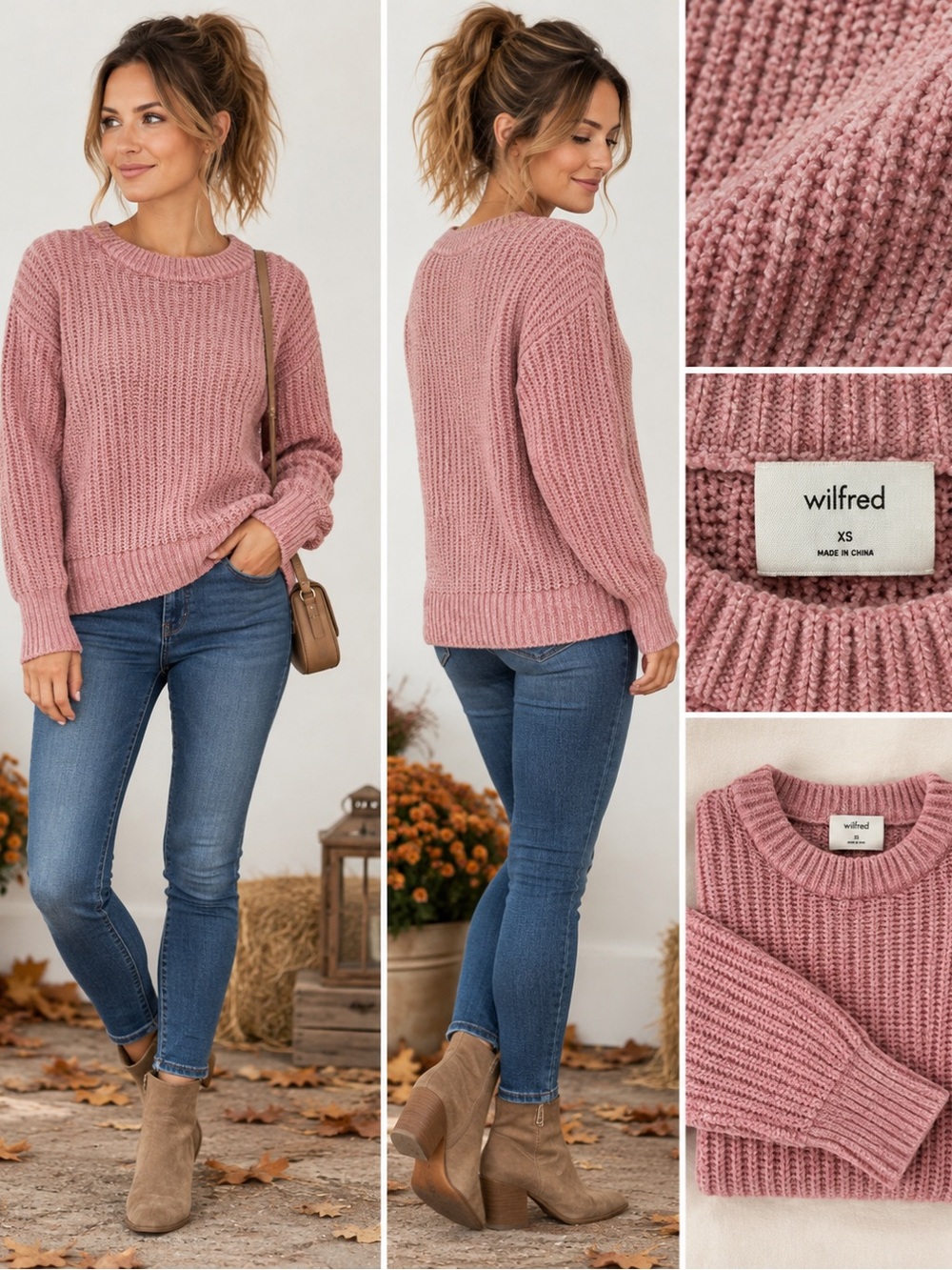 Aritzia Wilfred Essential Chenille Sweater Dusty Pink XS